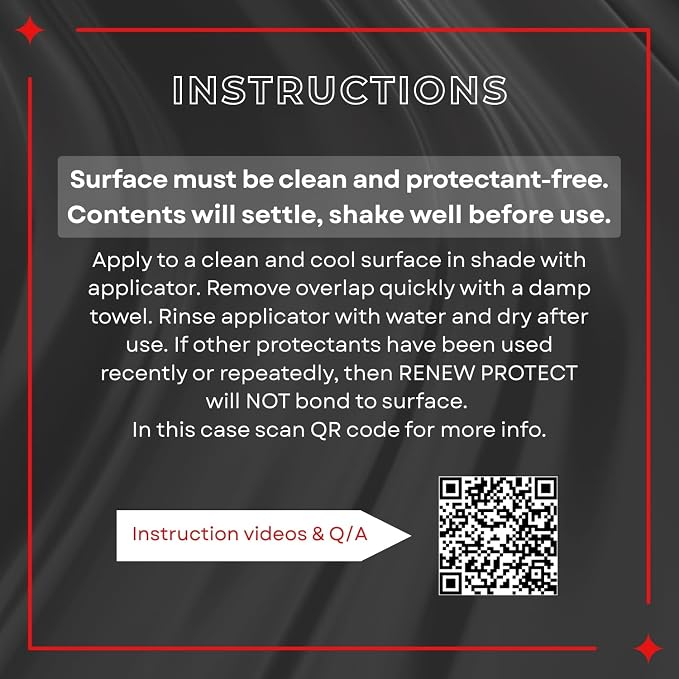 RENEW PROTECT - GLOZ, Tire & Trim Treatment, Ceramic-Hybrid Protectant, Lasts Months - Years, Mid or High Shine, Floor Mats-RV-Golf Cart, 100% Motorcycle-Safe, Wash-Proof, 5min Dry-Seal 16oz