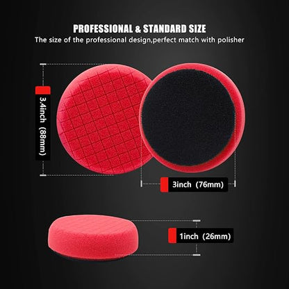 Red T10 Ultra-Fine Finishing Foam Polishing Pads, SPTA 1Pcs 3.5 Inch Face for 3 Inch 80mm Backing Plate Compound Buffing Sponge Pads for Car Buffer Polisher Compounding, Polishing and Waxing-FPTSS3R
