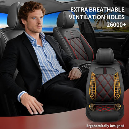 Equinox Seat Covers Fit for Chevrolet/Chevy Equinox 2011-2026, Full Coverage Leather Waterproof Breathable Seat Covers, Automotive Seat Protectors, Airbag Compatible, (2 Front Seats, Red Black)