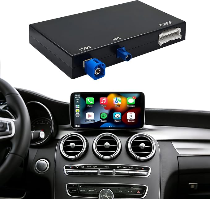 Wireless Carplay Retrofit Kit Decoder Module for Mercedes Benz NTG4.5/4.7 B/C/E/GLK/ML/CLA/GLA/CLS/SLK 2012-2015,AUX Required, Support Wireless Android Auto, Reverse Camera, Original Car OEM Control