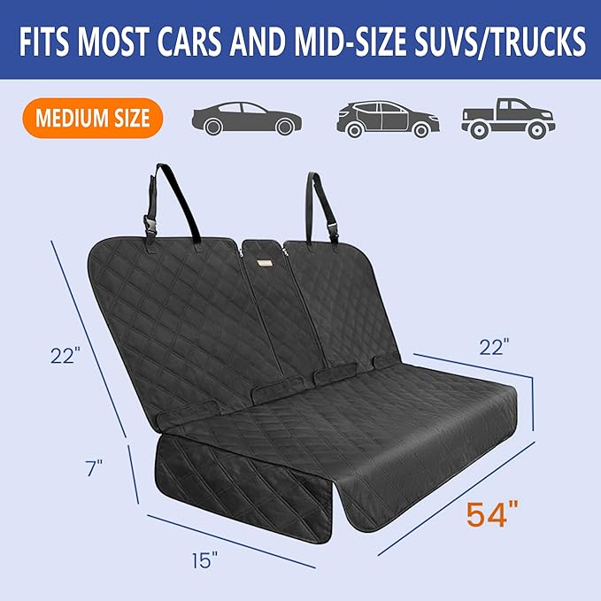 ALLANSING Back Seat Cover - 900D Oxford Waterproof Car Seat Protector, Fits Cars/SUVs/Trucks, Split Bench, Non-Slip, for Messy Kids & Drooling Dogs, Easy Clean(Black)
