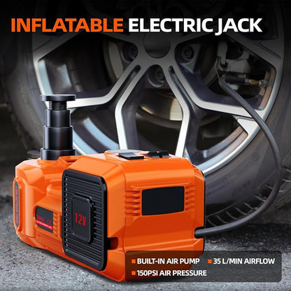 Car Jack Electric Hydraulic Jack 5Ton 155-450mm 3in1 Lift Inflator LED Light 12V Portable Outdoor Home Emergency Tire Change Roadside Rescue Tool for Sedan SUV MPV