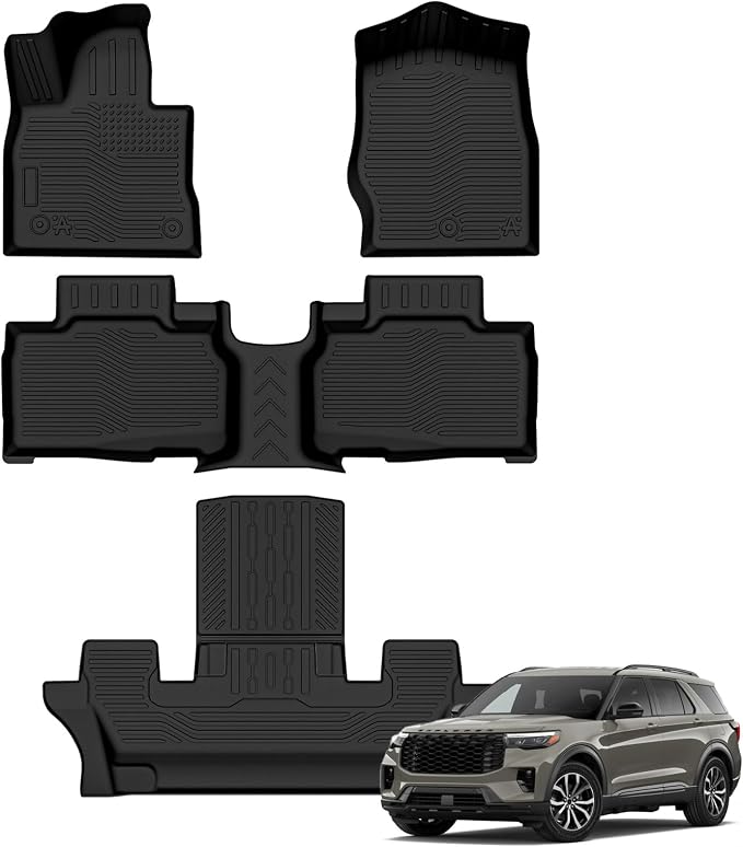 Auxko All Weather Floor Mats Fit for Ford Explorer 6&7 Seater 2026 2025 2024 2023 2022 2021 2020 TPE Rubber Liners Set All Season Guard Odorless Anti-Slip Floor Mats