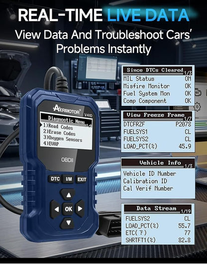 V410 OBD2 Scanner Code Reader, Car Scanner Diagnostic Tool Check Engine Light, Graphic Live Data, I/M Smog Test, Battery Voltage Test – CAN Diagnostic Scan Tool for All OBDII Vehicles