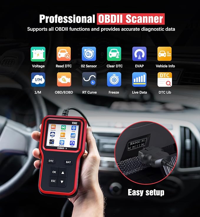 OBD2 Scanner with Upgrade Battery Tester - Diagnostic Tool for Cars that Check Engine Light & Emissions Readiness Read and Clears Vehicle Error Codes for All OBD II Protocol Vehicles Since 1996（Red）