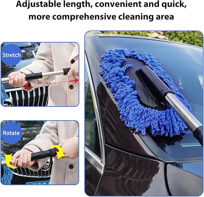 2 PCS Microfiber Car Dusters, Scratch Free Auto Exterior Dust Brust Set with Extendable Duster, Multipurpose Soft Brushes Dusting Supplies for Cars Trucks SUVs Motorcycles (Blue)