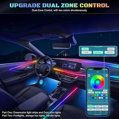 Dreamcolor Acrylic Interior Car LED Strip Light with Wireless APP, RGB 22 in 1 with 175 inches 612 LEDs Fiber Optic Strip Lights for Car, Dual Zone Symphony Neon Car Ambient Lighting