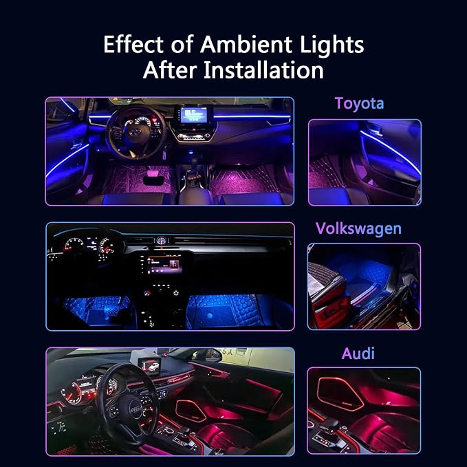 Car-Ambient-Lighting-Kit,RGB 18 in 1 256 LED with Wireless APP DIY Modes Acrylic Interior Car LED Strip Light