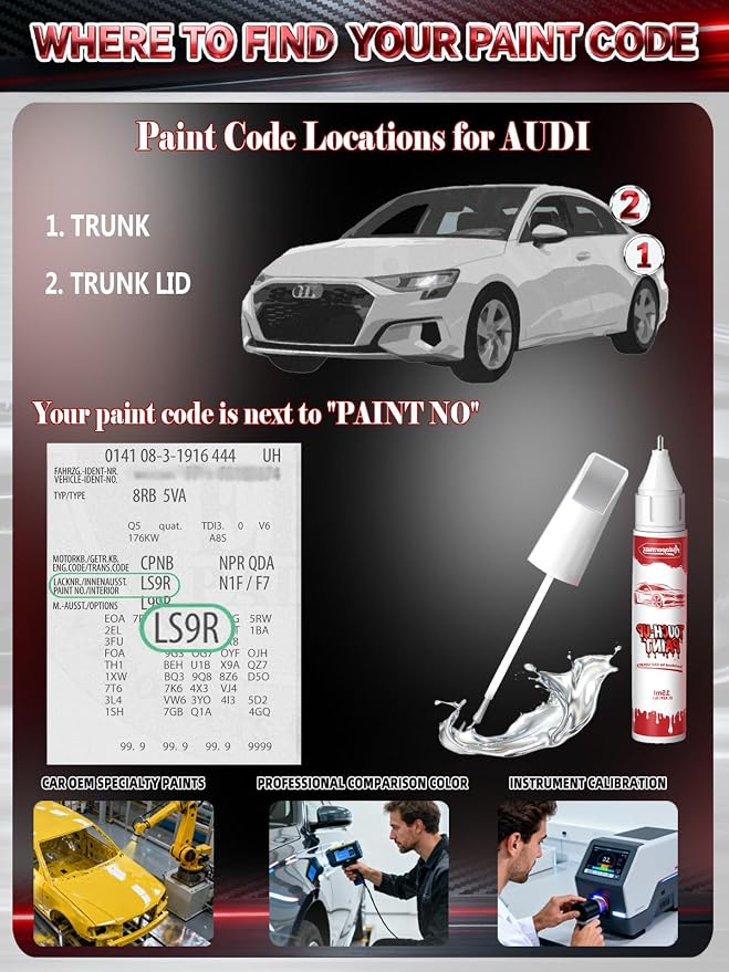 LY9C Ibis White Car Touch Up Paint for Audi, Color Accurate Two-In-One Car Paint Scratch Repair Pen, Professional Scratch Remover for Vehicles Chips and Nicks Scuff
