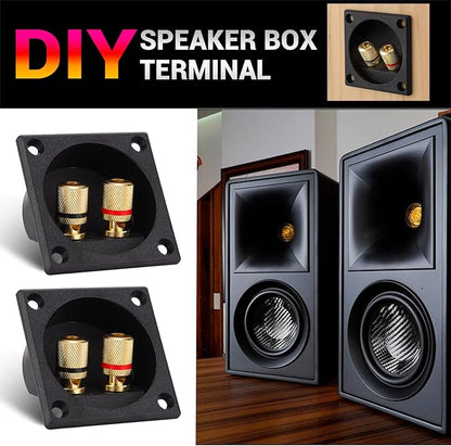 Facmogu 2PCS 2.2 Inch Square 2-Way Speaker Box Terminal Cup with Banana Plugs, Screw Type Binding Post Subwoofer Box Speaker Terminal Plates for DIY Home Car Stereo Subwoofer