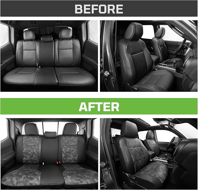 Car Seat Covers Fit for Toyota Tacoma 2016-2023,Full Coverage Faux Leather Car Seat Covers Full Set,Custom Waterproof Breathable Car Seat Protector Front Seat and Back Seat Covers for Cars(Black)