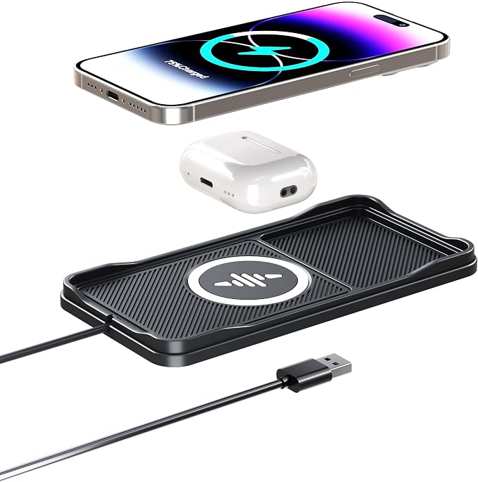 Wireless Car Charger,LANSEMKU Car Wireless Chargers Charging pad Non Slip 15w Fast Charger for Car Wireless Phone Charger for iPhone 16/15/14/13/12 Pro Max,Samsung for Android (Black-100cm Cable)