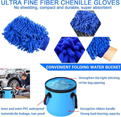 Car Wash Kit with Foam Gun, Bucket and Cleaning Tool, Car Washing Kit | Carwash Supply High-Pressure Foam Spray Wash Mitt Tire Brush Sponge Towels Brush Car Cleaning Kit for Interior and Exterior