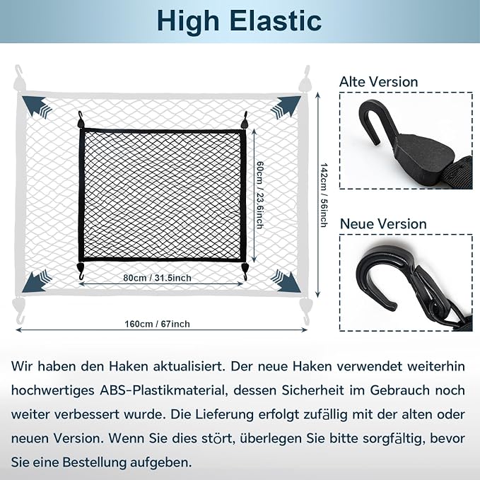 Cargo Net for SUV Car Trunk Net Organizer with ABS Hook Elastic Storage Mesh Nets 31.5 x23.6 inches Stretch to 70.8 x 47.2 inches for Pickup Trucks Tailgate Netting Accessories