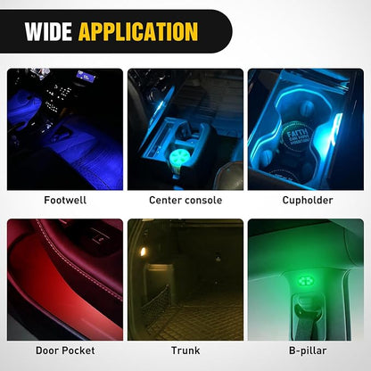 Nilight Wireless Magnetic RGB LED Interior Lights, 2 PCS 7 Colors USB Rechargeable Universal Mini Sticky Footwell Ambient Atmosphere Reading Lamp with Touch Sensor, Portable Night Lighting for Car