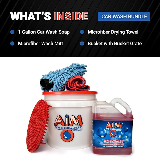 AIM Chemicals Car Wash - High Foam Formula Car Shampoo, Professional Car Wash Shampoo Compatible with Ceramic Coatings - Ideal for Foam Guns - Streak-Free Finish for Detailing - 5 Gal
