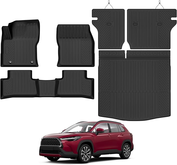 Custom Fit Floor Mats for Toyota Corolla Cross Hybrid 2022-2026, All Weather TPE Floor Liners with Trunk Mat & Backrest Protectors, Odorless Full Set Interior Accessories