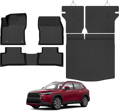Custom Fit Floor Mats for Toyota Corolla Cross Hybrid 2022-2026, All Weather TPE Floor Liners with Trunk Mat & Backrest Protectors, Odorless Full Set Interior Accessories