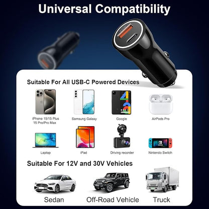iPhone 17 16 15 Car Charger, [Apple MFi Certified] USB C Car Charger 43W Fast Charging with 3.3 FT Type C to C Cable, USB Car Adapter for iPhone 17/17 Pro/17 Pro Max/Air/16/15