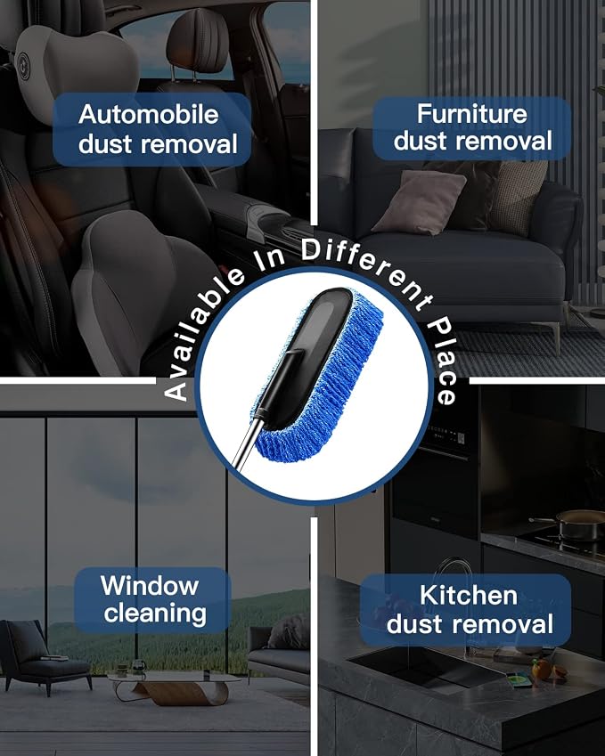 YeewayVeh Car Duster Exterior Scratch Free Microfiber Car Cleaning Brush, Extendable Handle Pollen and Dust Brush for Truck, SUV, Vehicles and Home Cleaning, Blue