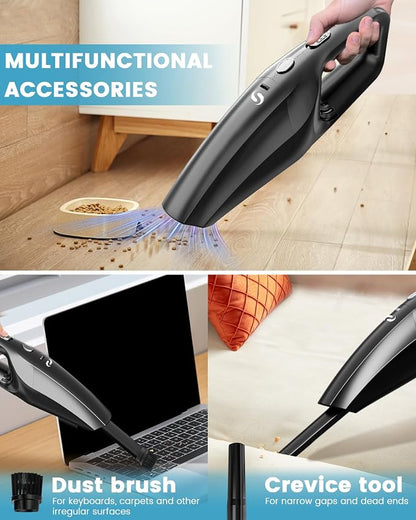 Handheld Vacuum Cordless Car Vacuum Cleaner Portable Rechargeable and Mini with Powerful Suction Includes Washable HEPA Filter and Lightweight for Car Home Office and Pet Hair