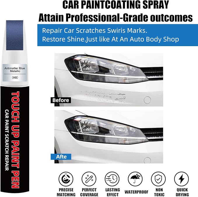 Antimatter Blue Metallic(HX) Car Touch Up Paint for Ford 2-in-1 Car Scratch Repair Pen with Fine Tip&Brush, DIY Color-Code Matched Auto Paint for Rock Chips Door Scratches Paint Nicks Bumper Marks