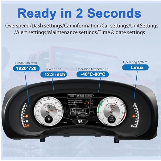 Digital Dash Instrument Cluster Display for Jeep Wrangler 2007-2010 Automotive Speedometers, 12.3 inch 2K IPS HD Resolution Plug&Play OTA Upgrade 2S Fast Boot Non-Destructive Installation