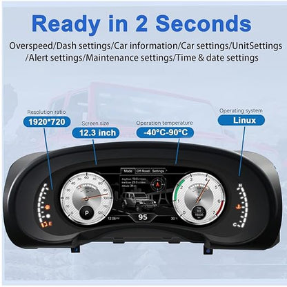 Digital Dash Instrument Cluster Display for Jeep Wrangler 2007-2010 Automotive Speedometers, 12.3 inch 2K IPS HD Resolution Plug&Play OTA Upgrade 2S Fast Boot Non-Destructive Installation