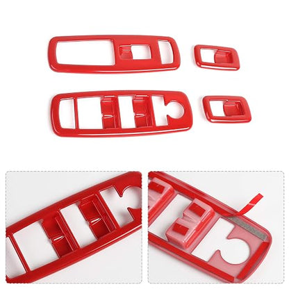 JeCar Window Lift Switch Cover Interior Button Trim Kit for Jeep Grand Cherokee 2011-2020 & Jeep Cherokee 2014-2020, Red