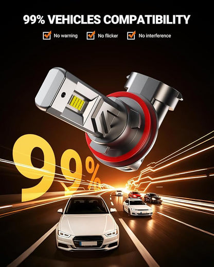 SEALIGHT H9/H11/H8 LED Bulb, 900% 88000LM 6500K Output Canbus Ready, H11 H8 LED Bulbs For Powersports IP68 Waterproof and 80000Hrs Lifespan, 1：1 Mini Size, 3Mins Installation, 2 Pack