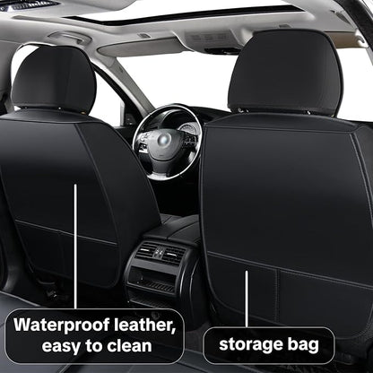 Car Seat Cover Full Set Sets, Universal Car Seat Covers for Cars, Premium Waterproof Leather, Protect & Upgrade Car Interior, Compatible with Airbags, Easy to Install & Clean Up