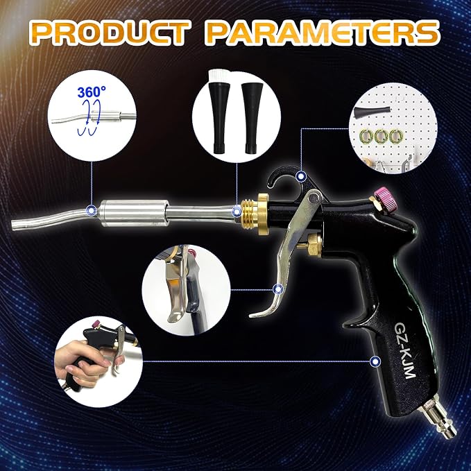 Air Blow Gun Car Interior Cleaning Gun High Pressure Car Detailing Cleaning Tool with Nozzle and Auto Detailing Dusting Brush for Quickly Blasts Dirt and Dust from Surface