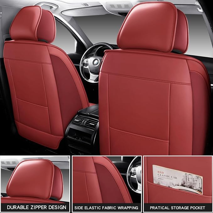 MINGBRON Leather Car Seat Covers,Car Seat Covers Full Set,Automotive Seat Covers,Fit for Most Cars SUV and Most Sedans Red