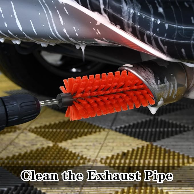 Drill Brush for Car Wheel and Bottle, Highly Dense and Durable Car Cleaning Brush for Wheels, Rims, Engines, Exhaust, Bottle