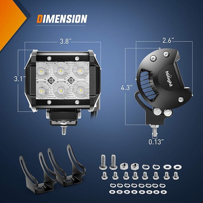 Nilight - ZH001 20Inch 126W Spot Flood Combo Led Off Road Led Light Bar 2PCS 18w 4Inch Flood LED Pods With 16AWG Wiring Harness Kit-2 Lead, 2 Years Warranty