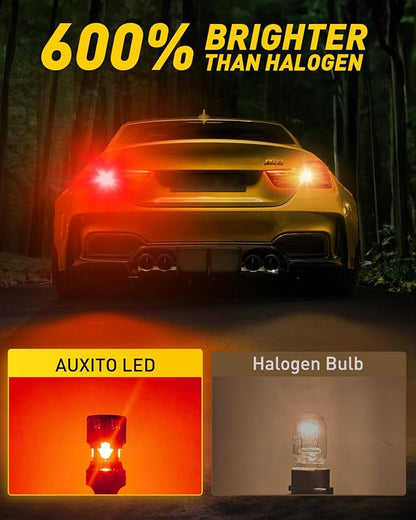 AUXITO CANBUS 7440 7443 LED Bulbs Red with Built-in Resistor 7441 7444 W21W Anti Hyper Flash Error Free Brake Lights, Tail Lights, Stop Lights, Turn Signal Lights, Pack of 2