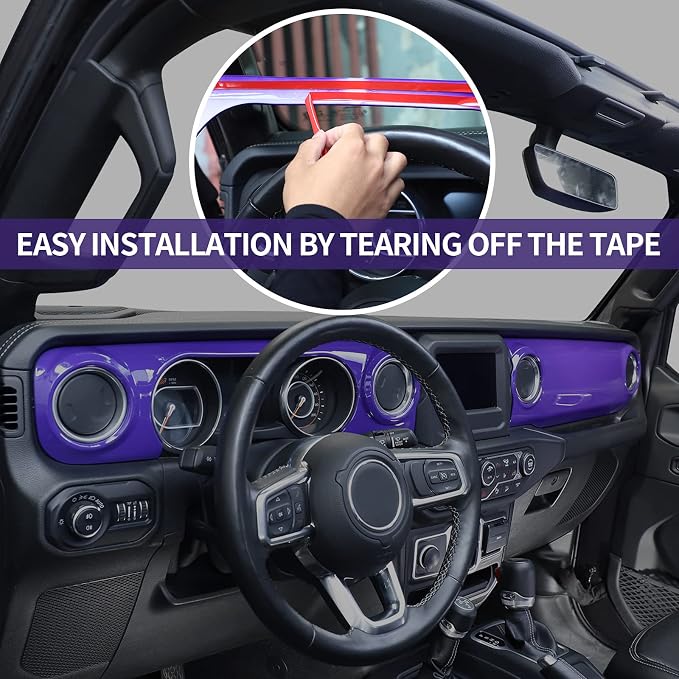 Dashboard Decorative Panel Cover Fit for 2018-2023 Jeep Wrangler JL JLU & Jeep Gladiator JT,Center Console Trim Cover Kit(Purple)