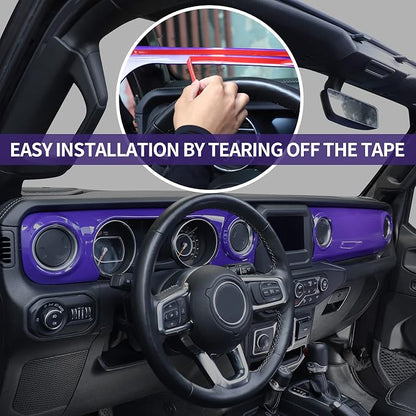 Dashboard Decorative Panel Cover Fit for 2018-2023 Jeep Wrangler JL JLU & Jeep Gladiator JT,Center Console Trim Cover Kit(Purple)