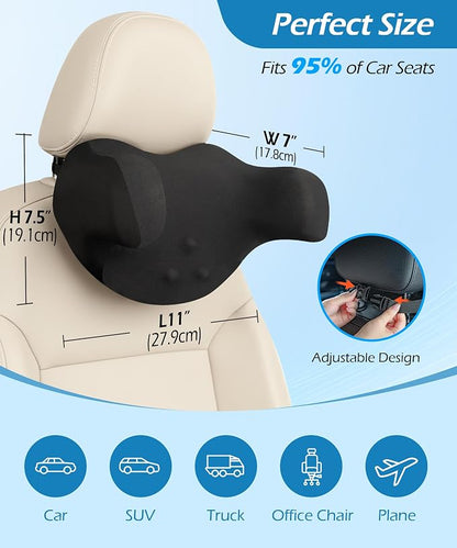 Lofty Aim Car Neck Pillow: 2 Pack Ergonomic Memory Foam Headrest Pillow for Driving, Adjustable Neck Support Cushion for Pain Relief, Head Rest Pillows for Car Seat, Truck - Black