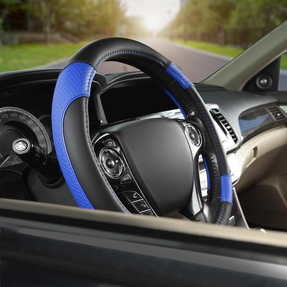 GIANT PANDA Microfiber Leather Steering Wheel Cover for Honda Accord,Civic,CR-V,HR-V,Pilot(Diamond-Pattern-Black+Blue-Standard Size)