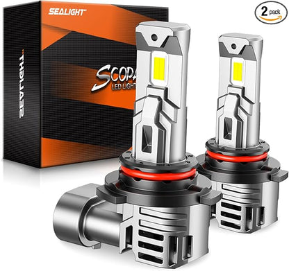 SEALIGHT 9006 LED Bulb for Fog Light and Powersports, 40000 Lumens 6500K White Light,1:1 Mini Size, with Cooling Fan, 3 Mins Plug-N-Play, 2 Pack