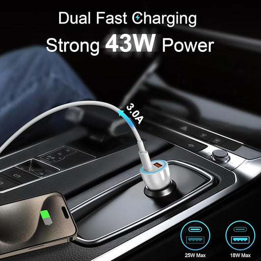 iPhone 17 16 15 Car Charger, [Apple MFi Certified] USB C Car Charger 43W Fast Charging with 3.3 FT Type C to C Cable, USB Car Adapter for iPhone 17/17 Pro/17 Pro Max/Air/16/15