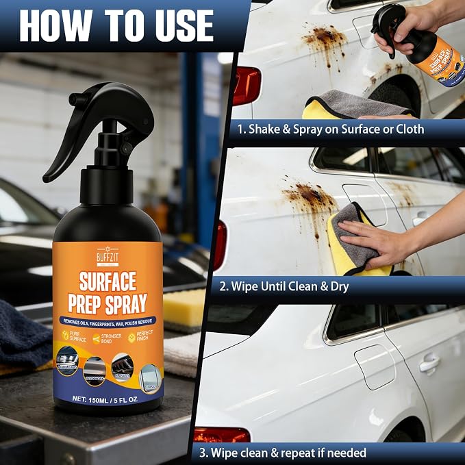 Surface Prep Spray Automotive Wax and Grease Remover, Paint Prep Cleaner for Ceramic Coating Prep Cleaner, Auto Paint Surface Prep, Removes Oil, Wax & Silicone, Plastic Degreaser Spray, 5 fl oz