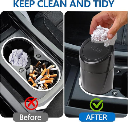 Hovom Mini Car Trash Can with Lid, Portable Garbage Can for Car, Leakproof Cup Holder Automotive Garbage Bin with 2 Rolls of Trash Bags, Small Trash Storage Can for Car Home Office(Black)