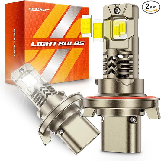 SEALIGHT H13/9008 LED Bulbs, 50,000LM 10X Super Brighter, 1:1 Stock Size, 6500K Cool White, 70,000Hrs Long Service Life with Cooling Fan, 3MIN Plug and Play, IP68 Waterproof, Pack of 2