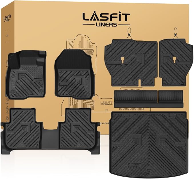 LASFIT Full Set Floor Mats for Honda CR-V 2026 2025 2024 2023 (Gasoline & Hybrid & e:FCEV), All Weather TPE Custom Fit Floor Liners 1st & 2nd Row & Seat Back Mat & Cargo Mat (Upper Position)