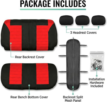FH Group Automotive Car Seat Covers Rear Set Premium 3D Air Mesh Seat Covers, Airbag Compatible and Split Bench Cover Universal Fit Interior Accessories for Cars Trucks and SUVs - Red