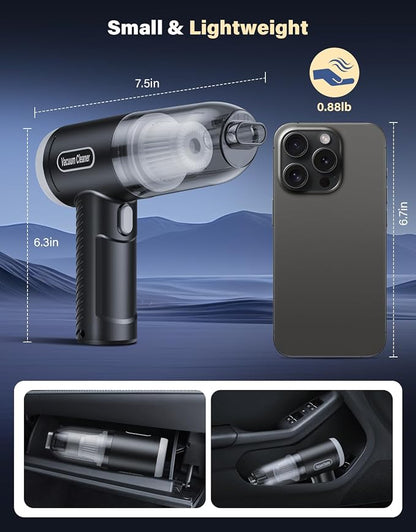 Car Vacuum Portable Cordless, 20000Pa Handheld Vacuum Mini Vacuum Cleaner High Power with Best Suction Brushless Motor, 4 in 1 2-Speed Air Duster Portable Vacuum for Car Keyboard Pet Hair
