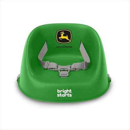 Bright Starts John Deere My Spot Easy-Clean Booster Seat, Portable Dining Chair Booster with 3-Point Harness, Green, 6 Months - Toddler