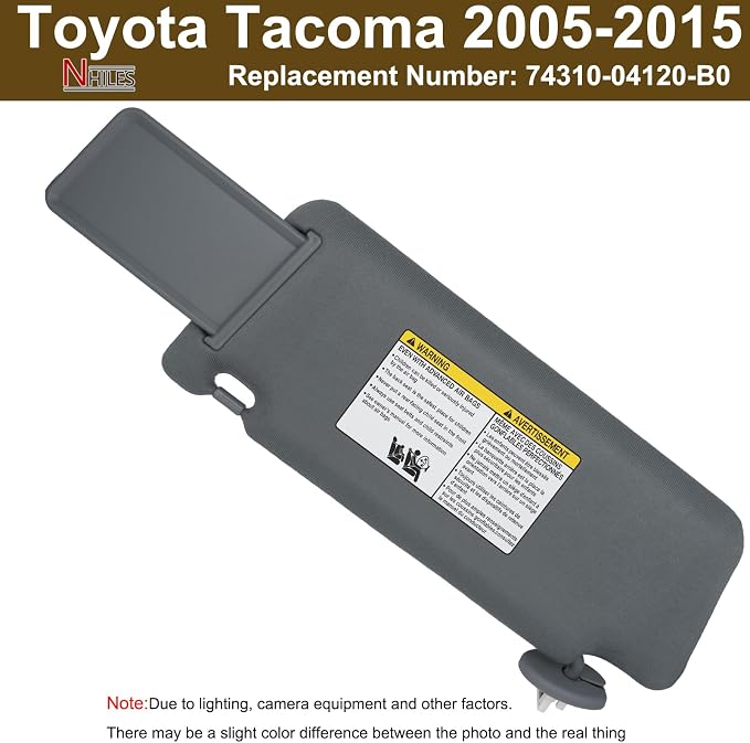 NHILES Passenger Right Side Sun Visor Replacement Fits for Toyota Tacoma 2005-2015 Sunshade with Light 7431004120B0 Color Dark Gray